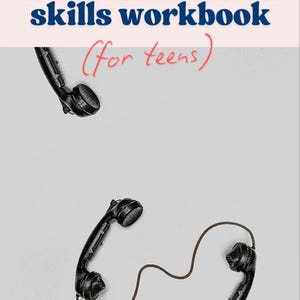 May include: A communication skills workbook for teens. The image shows a light pink and white background with the text "A communication skills workbook" in dark blue, and "(for teens)" in red. Two black vintage telephone handsets are also visible.