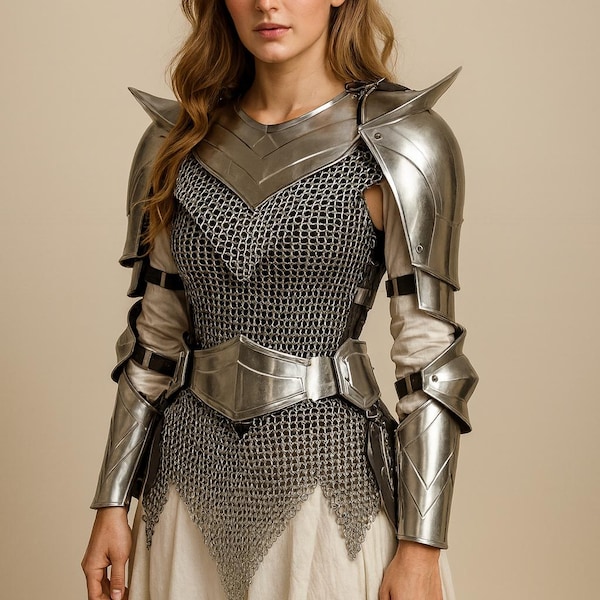 Medieval Female Warrior Armor – Handmade Steel Plate & Chainmail Set