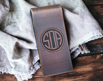 Monogram Money Clip Custom Engraved for Men, Personalized Copper One Year Anniversary Gifts for Boyfriend, 7th Anniversary Gift for Husband