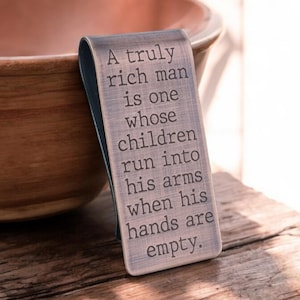 Fermasoldi in rame personalizzato, regalo personalizzato per papà da parte dei bambini, inciso con citazione motivazionale per uomini, regalo di compleanno sentimentale