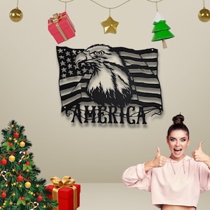 Weißkopfseeadler-Metallwand-Kunst, amerikanische Flagge, Vaterländisches veteranisches Geschenk
