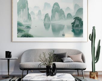 Misty Ha Long Bay Poster | Vietnam Wall Art | Digital Download
