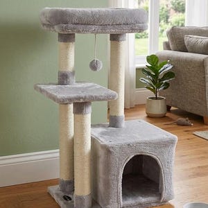 Cute Cat Tree Tower – Kitten Condo with Jump Platform & Scratching Posts (Grey)