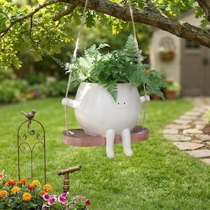 Large Swing Face Planter Pot | Hanging Plant Head Pot for Indoor & Outdoor | Quirky Resin Succulent Holder | Teacher Gift , Home Decor
