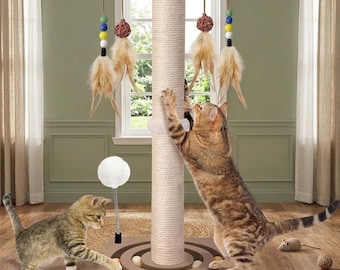25” Cat Scratching Post Tower – Sisal Scratcher with Ball Track & Hanging Toy