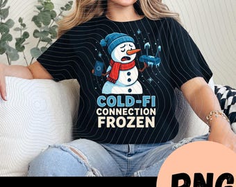 Imagen PNG de Snow-Fi Signal Lost, diseño de camiseta con un simpático muñeco de nieve navideño, regalo divertido para las fiestas de invierno, descarga digital, archivo para impresión por sublimación
