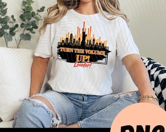Sube el volumen (PNG), diseño divertido para camiseta con meme, regalo para amantes de la música, cultura de internet, descarga digital, archivo para impresión por sublimación
