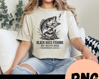 Imagen PNG de lubina negra de boca grande, diseño de lubina de boca grande, lámina para regalo de pescador, archivo de descarga digital para sublimación