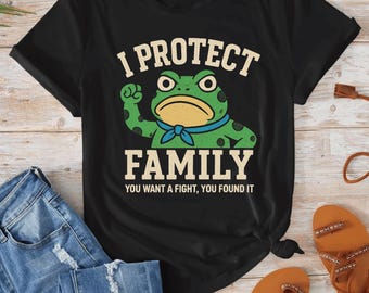 Rana, protejo a la familia (PNG), diseño de camiseta "Si quieres pelea, la encontraste", regalo humorístico de rana dura, descarga digital, archivo de impresión por sublimación