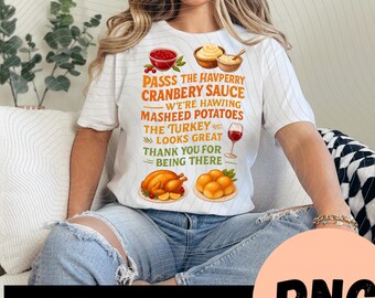 Puré de papas con salsa de arándanos (PNG), diseño divertido para camiseta de Acción de Gracias, regalo humorístico para el Día del Pavo, archivo digital para imprimir