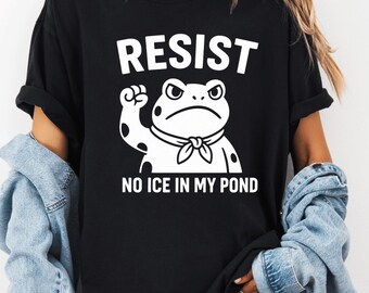 Rana resiste, no hay hielo en mi estanque PNG, diseño de camiseta sin mangas de protesta de ranas de Portland, camiseta de activismo climático, descarga digital, archivo de impresión por sublimación