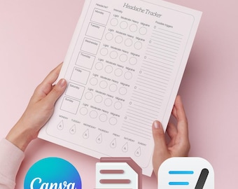 Kopfschmerz und Migräne Tracker | Schmerz und Abzug Journal (Digital PDF, Canva Vorlage, Goodnotes Kompatibel)