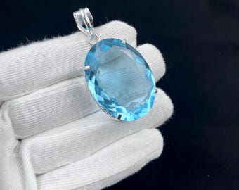 925 Sterling Silver Aquamarine Gemstone Silver Pendant, Handmade Jewelry For Gift