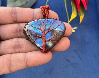 Labradorite Tree of Life Copper Wire Wrapped Pendant, Handmade