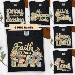 6 Faith Faux Yarn Crochet PNG Bundle, Floral Christian Knitted Designs, Retro Religious Sublimation for T-Shirt, Mug & Tote image 2