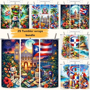 Paquete de 25 vasos de Puerto Rico de 20 oz, diseño PNG de sublimación Boricua, orgullo caribeño tropical, descarga digital instantánea.