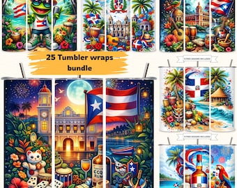 25 Puerto Rico Tumbler Wrap Bundle 20oz Skinny PNG Boricua Sublimation Designs Tropical Caribbean Pride PR Wrap Instant Digital Download