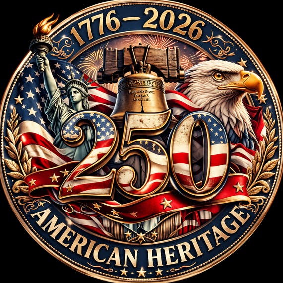 American Heritage 250th Anniversary Shirt PNG, USA 1776 2026 Patriotic Badge with Eagle Liberty Bell Statue of Liberty, 4th of July Graphic
