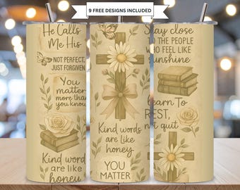 Christian Tumbler Wrap: Faith Bible Verse Floral Cross Design (Digital Download)