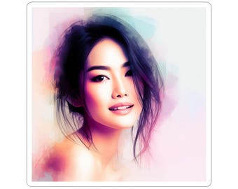 Watercolor Portrait Kiss-Cut Stickers | Female Face Art Sticker