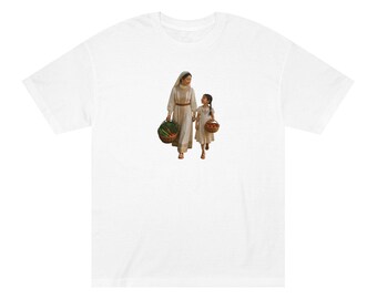 Mother and Child Harvest Illustration Tee | Vintage Fig Basket Artwork