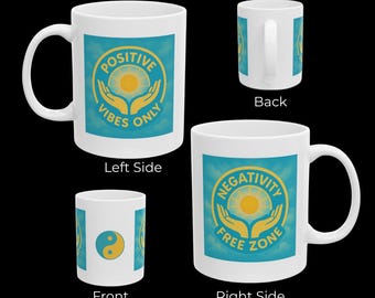 Positive Vibes Only Ceramic Mug, Inspirational Quote Coffee Cup, Motivational Drinkware (11oz)