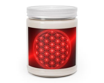 Red Neon Flower of Life Candle 9oz Soy Jar | Spiritual Geometry Scented Candle