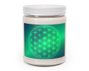 Flower of Life Mandala Candle 9oz Soy Jar | Green Sacred Geometry