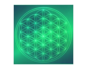 Flower of Life geometric pattern Square Magnet | green sacred geometry design