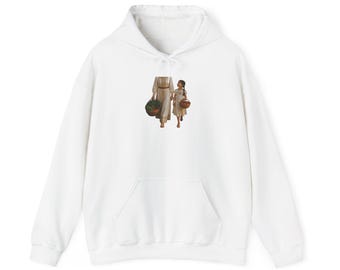Woman and Child with Vintage Luggage Hoodie | Travel Illustration