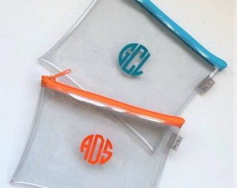 Large Clear Vinyl Custom Monogram Zipper Organizer Cosmetic Wet Bag/Beach Pool Packing Bag/Snack Bag/Sunscreen Bag/WIP Project Bag