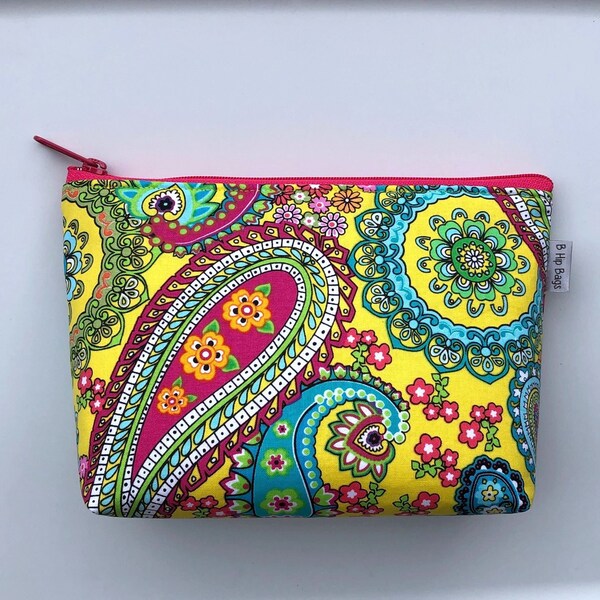 Cosmetic Zipper Bag Floral Retro Groovy Boho Waterproof Lining Make Up Bag/Toiletry Pouch/Accessory Gadget Case