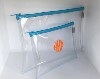 Large Clear Vinyl Custom Monogram Travel Zipper Organizer Cosmetic/Beach Pool Pouch/Packing Bag/Snack Bag/WIP Project Bag #customgifts