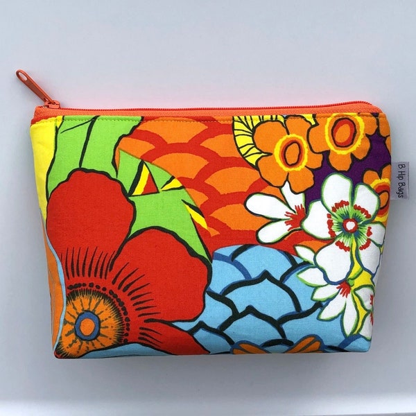 Cosmetic Zipper Bag Floral Retro Groovy Boho Waterproof Lining Make Up Bag/Toiletry Pouch/Accessory Gadget Case