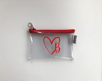 Monogram Heart Clear Zip Pouch: Personalized Vinyl Wallet