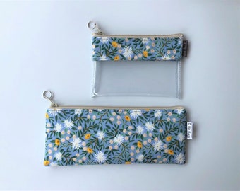 Clear Vinyl Daisy Wallet Earbuds Organizer Blue Floral Rifle Paper Co. Bramble Daisy Fields Cord Keeper Pencil Pouch Gift Card Bag