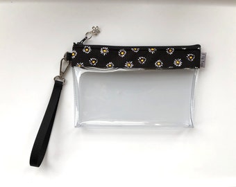 Clear Clutch Wristlet Concert Stadium Purse Game Day Transparent Vinyl Floral Daisy Houndstooth Bag