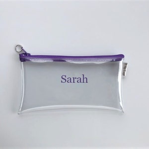 Clear Zip Pouch Organizer Clutch Wallet Vinyl Monogram Phone Holder Water Resistant Bag Personal Mom Bag Gift #customgifts #personalgift