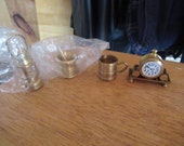 Vintage 1960s to 1970s (1) NOS Brass Miniature Mortar Pestle, Lantern Stein Mantel Clock Made in Holland Metal Small Dollhouse Mini