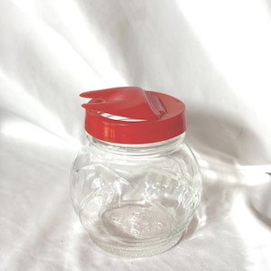 Vintage Anchor Hocking Sugar Dish with Red Lid, Clear Glass, 1930s-40s
