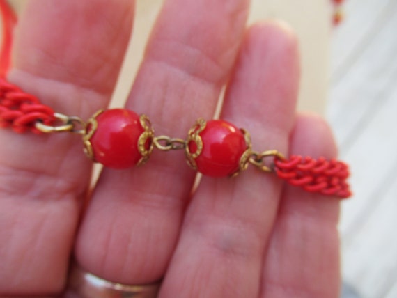 Vintage Women's Bright Red Enamel Necklace Double… - image 4