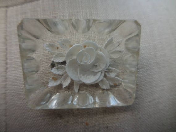 Vintage Women's Reversed Carved Lucite Pin Clear … - image 2