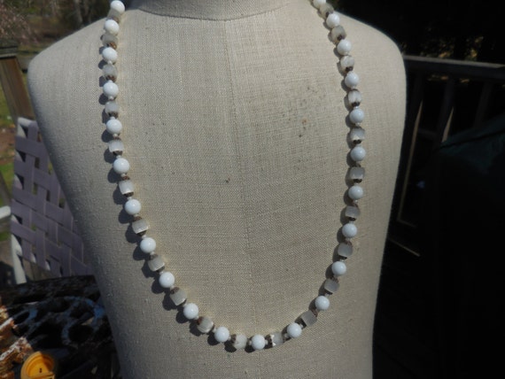 Vintage Women's White Glass Necklace Long Beaded … - image 3