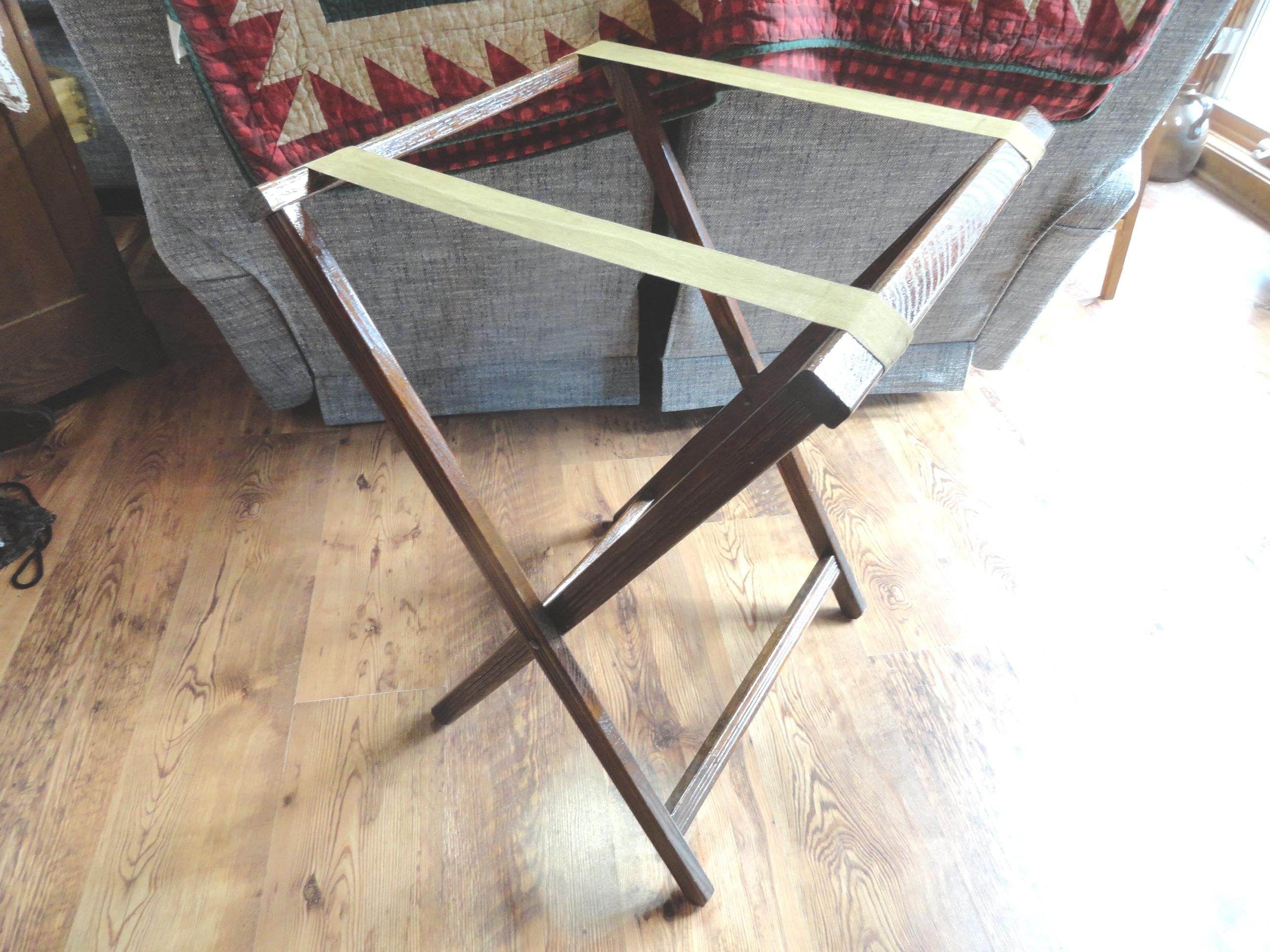 Vintage Oak Wood Folding Tray Stand Restaurant Tray Stand Suitcase Stand Large Home Decor Tall