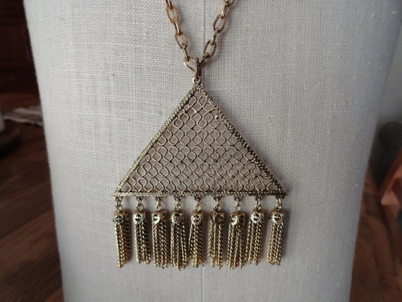 Vintage Women's Multiple Tassel Necklace Triangul… - image 2