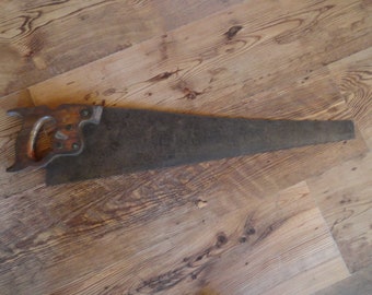 Vintage Disston Handsaw Woodworking Tool Wall Hanging Display Piece Rusty Metal Backsaw or Panel Saw Farmhouse Decor Country 1940s 1950s