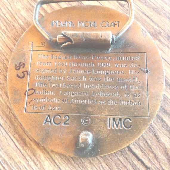 Vintage Indian Head Penny Belt Buckle 1877 Indiana Metal  display picture 3