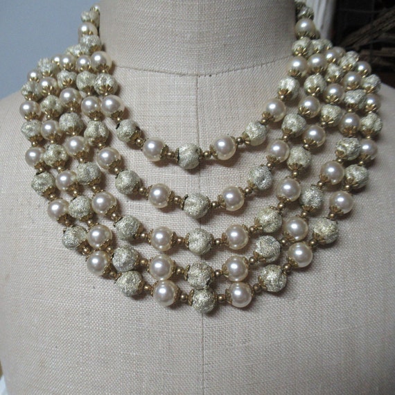 Vintage Women's Faux Pearl & Sugar Bead Necklace … - image 1