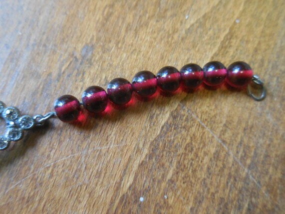 Vintage Women's Bracelet Silver Tone Red Glass or… - image 7