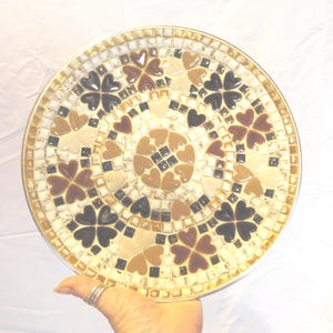 Vintage Mini Mosaic Ceramic Tile Tray, Round Dish, Home Decor, 1950s-70s